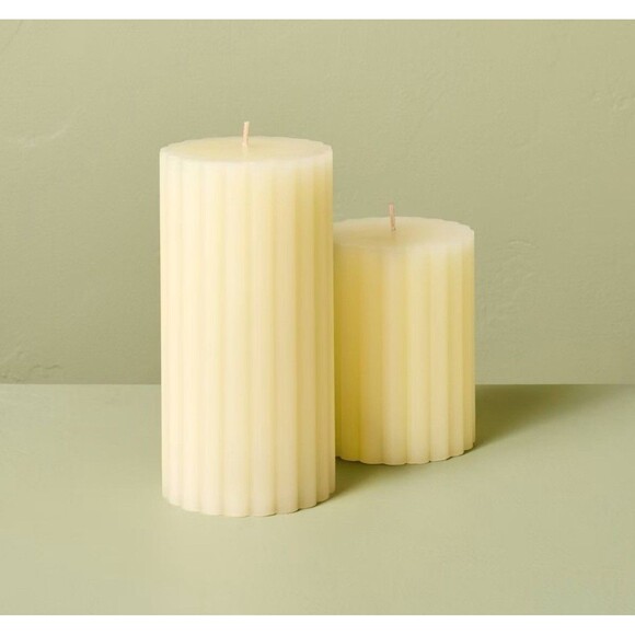 Hearth & Hand Magnolia Unscented Ribbed Pillar Candles 3x3 3x6 Set of 2 - Picture 2 of 7